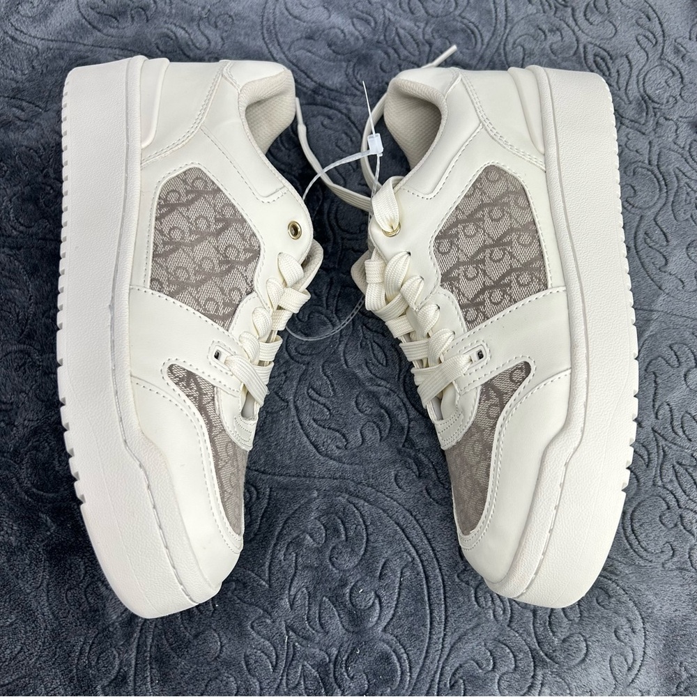 Calvin klein logo Cream and Brown Women's Sneakers size 9 1/2M KCAYDHIN3-R NWOT